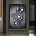 Современная любовь сердце металлическая скульптура Искусство Холст Живопись романтическая статуя плакаты и принты Настенная картина для декора гостиной