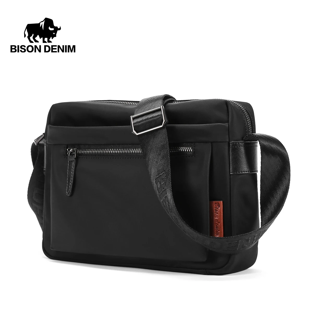 

BISON DENIM Повседневная холщовая сумка-мессенджер для мужчин, водонепроницаемая черная сумка через плечо, вместительные сумки на плечо для пут...