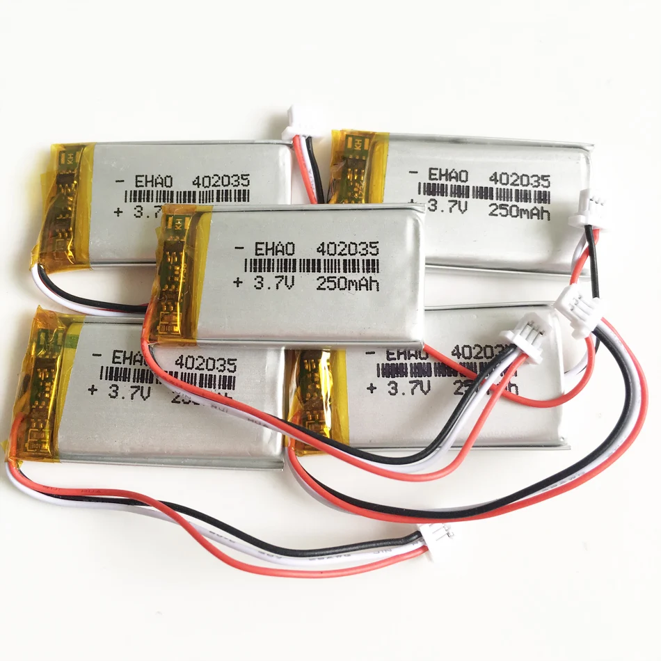5 pcs 3,7 в 250 мАч 402035 литий-полимерная LiPo аккумуляторная батарея с JST 1,0 мм 3pin для ручных gps Mp3 gps bluetooth Смарт-часов - Цвет: 5 pcs