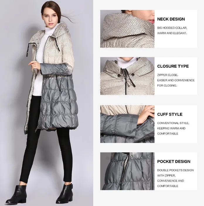 Женское зимнее пуховое пальто зимняя куртка ниже колена теплое с