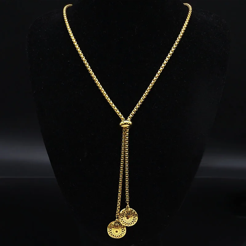 2021 модное ожерелье из нержавеющей стали с цветком жизни для женщин золотистое