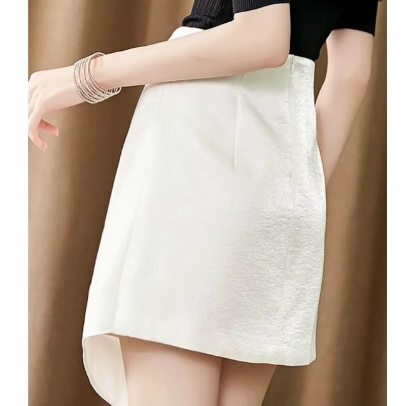 

2021 Spring Autumn Newest Fashion Beaded High Waist White Irregular A-line Skirt Korean Solid Color Mini Skirt for Womens Y99