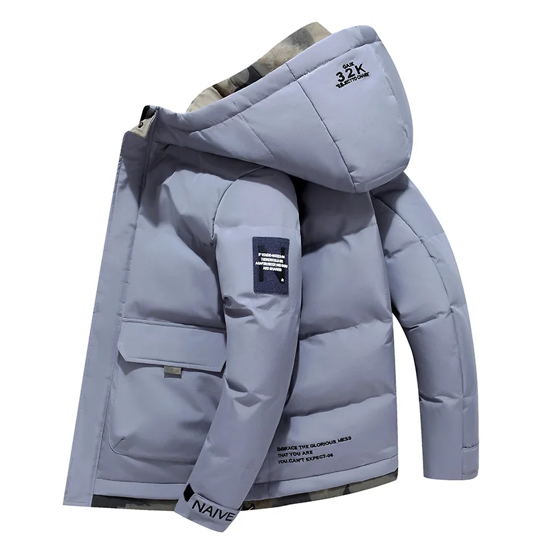 Winter Warm Men Solid Color Casual Parkas New Brand Men's Hood Collar Warm Thick Jacket Male Fashion Thermal Winter Parka Hat