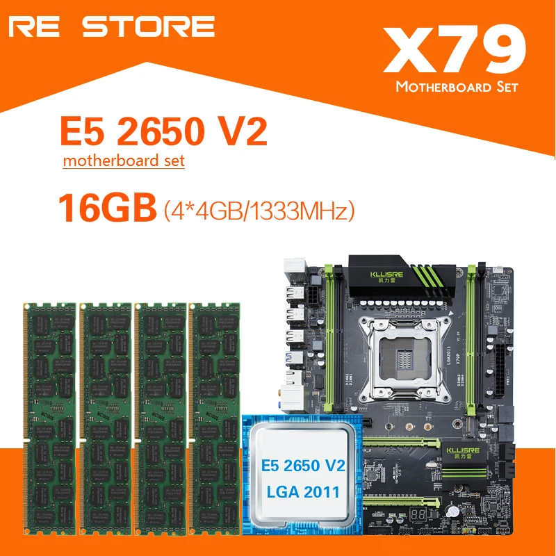 Kllisre X79 набор материнских плат с Ксеон E5 2650 V2 4 шт. 4 ГБ = 16 Гб 1333 МГц DDR3 память ECC Reg