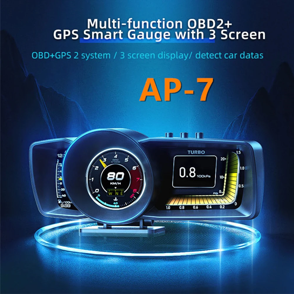 

Car OBD GPS Dual Gauge OBD2 Meter with Adjustable Bracket Alarm Ambient Light Clear Fault Code Speedometer