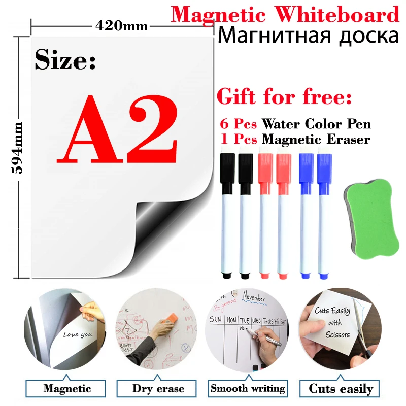 

A2 Size Soft Magnetic Whiteboard Sticker Fridge Dry Erase White Board Calendar Weekly Planner Memo Bulletin Remind Record