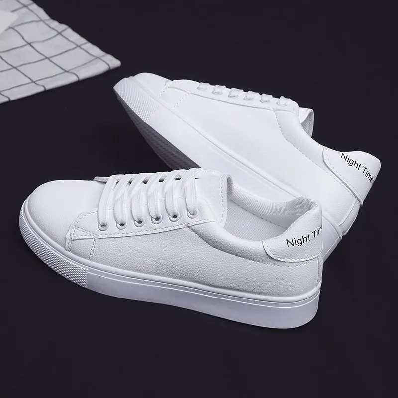 

Fashion Women's Vulcanize Shoes 2021 Spring Autumn Casual Classic Solid Color PU Leather Flat heel Woman White Shoes Sneakers