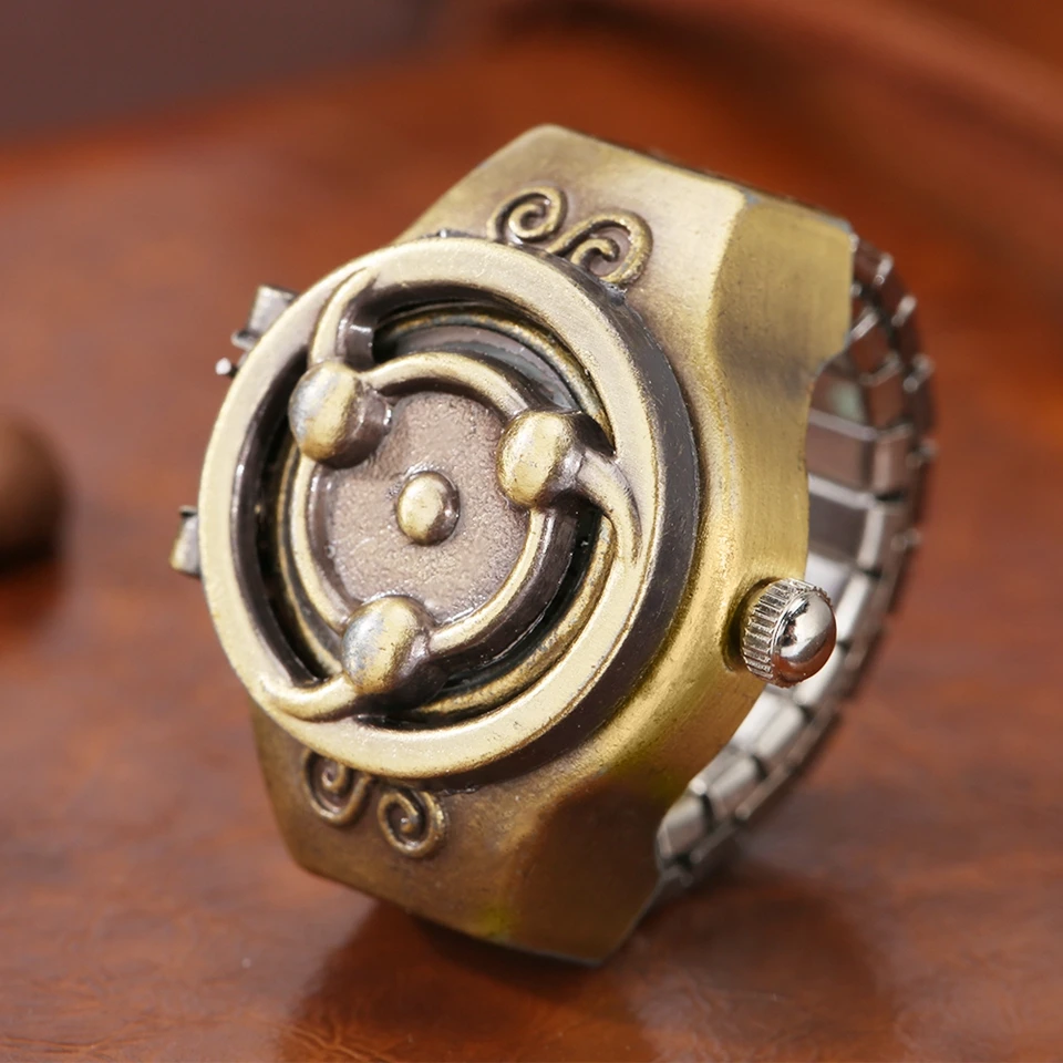 Старинные Бронзовые кольцо часы Регулируемый эластичный аналоговые с кварцевые