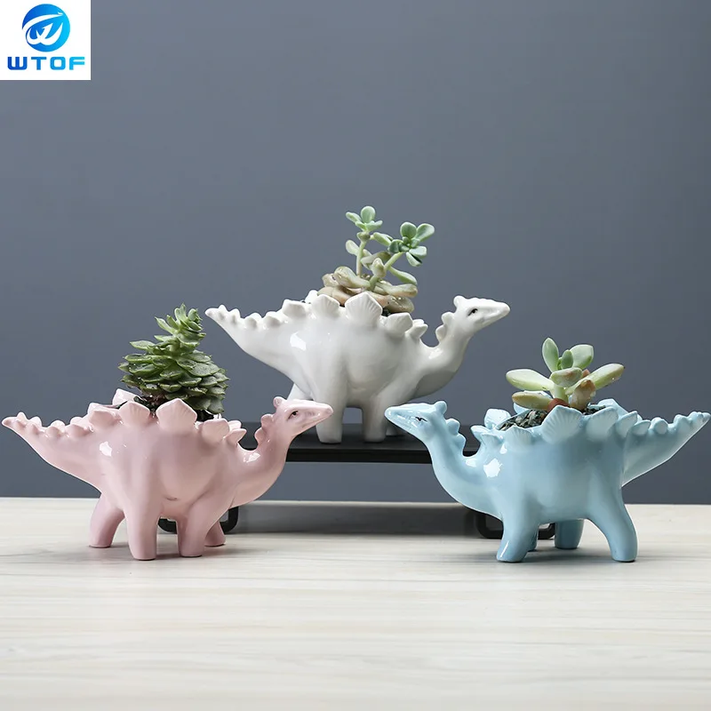 

Керамический горшок для цветов Стегозавра, плантатор с подносом, креативный Динозавр для горшков, суккулентные растения для дома и сада, ук...