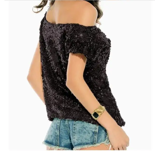 Модная рубашка с пайетками женские летние топы открытой спиной серебристая