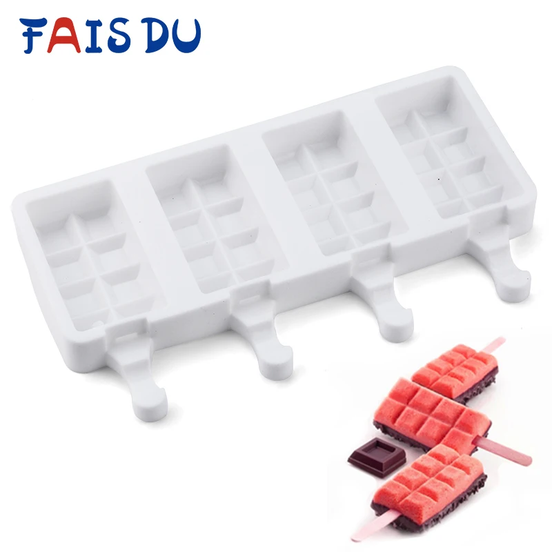 4 полостей квадратные мини силиконовые формы для крема льда с 25 Деревянными