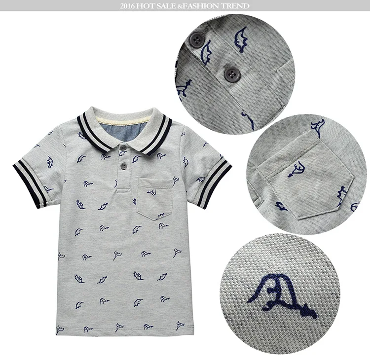

Fashion Summer Dinosaur Boys T-shirts Cotton Kids Tops Sports Tee Turn-down Collar Boys Shirts 2-7Y Children's Clothing