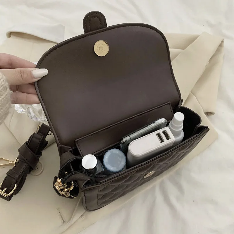 

Classic Diamond Pattern Saddle Women Messenger Bag Small Flap Plaid Crossbody Bags Lady Weave Shoulder Strap Lattice Handbag Sac