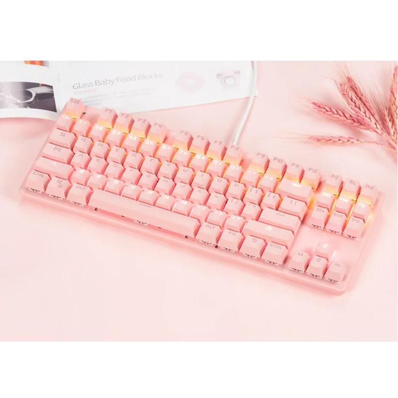 

Mechanical Keyboard Pink Gaming Keyboard USB Wired Keyboard Mechanical Gaming Keyboard 87-Key Gamers Keyboard