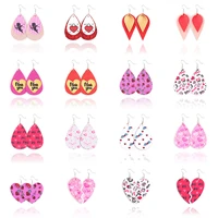 valentine%e2%80%99s day gift romantic heart faux leather teardrop earrings for women fashion 2 layers leaf shape jewelry wholesale