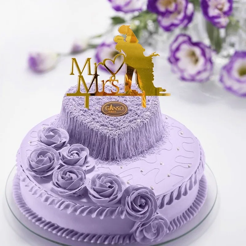 Черный акриловый торт фигурки жениха и невесты любящее сердце силуэт свадебный MR