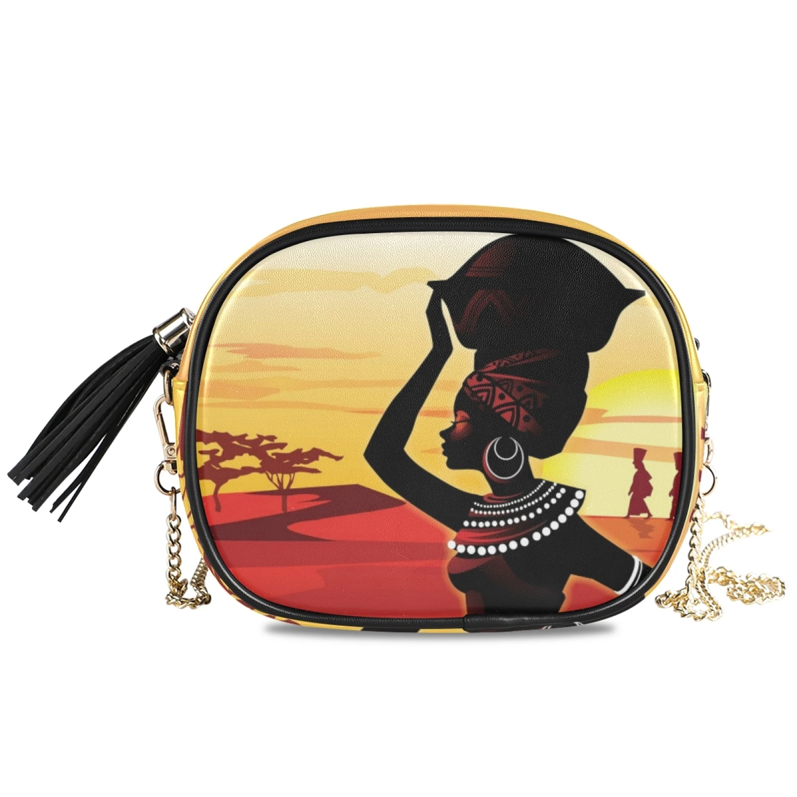 

African Woman Print Crossbody Bag Afro Ladies Makeup Bags Fashion Girls Shoulder Bag Portable Lipstick Storage Bags for Travel
