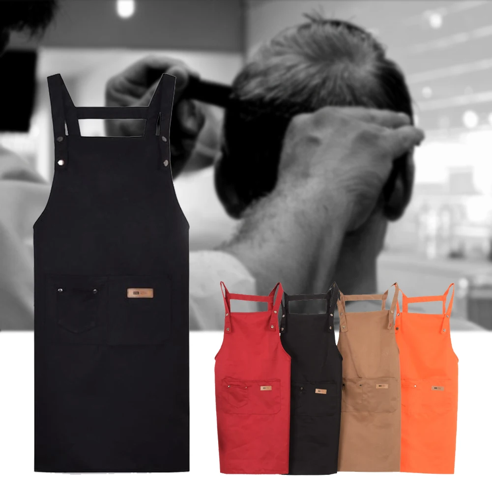 

barber Solid Color Adjustable Bib Apron Waterproof Stain-Resistant with Two Pockets Apron for Kitchen Barbershop Nail