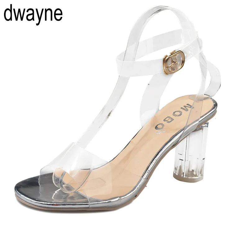 

Clear Pvc sandals Women Transparent Crystal Sandals Round Heel Womans Waterproof Beach Sandales lady high heels shoes yu89