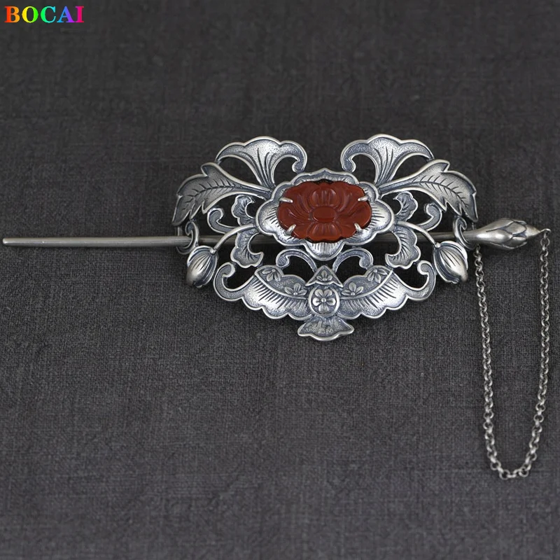 Аксессуары для волос BOCAI S925 из стерлингового серебра Южная рутила полый пион