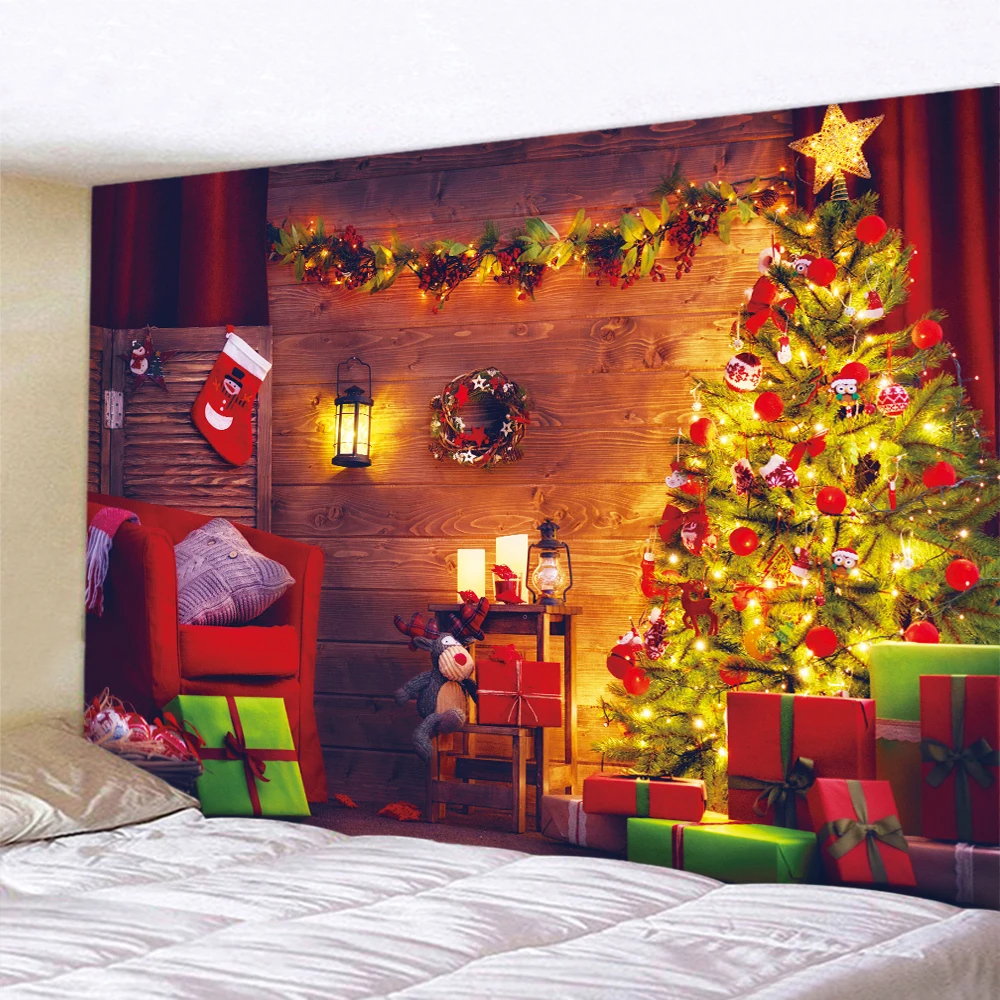 

Christmas home decoration tapestry hippie psychedelic scene christmas tree bohemian wall decoration large size background cloth