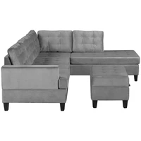 U-style Upholstery Sectional Sofa with storage ottoman, thick cushions