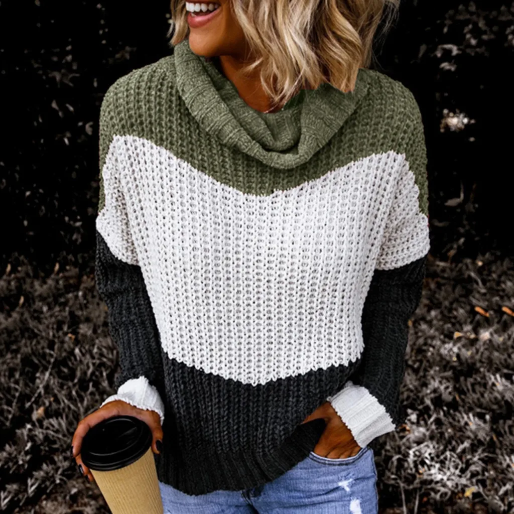 Свитер женский зимний свободного покроя с круглым вырезом и длинными рукавами |