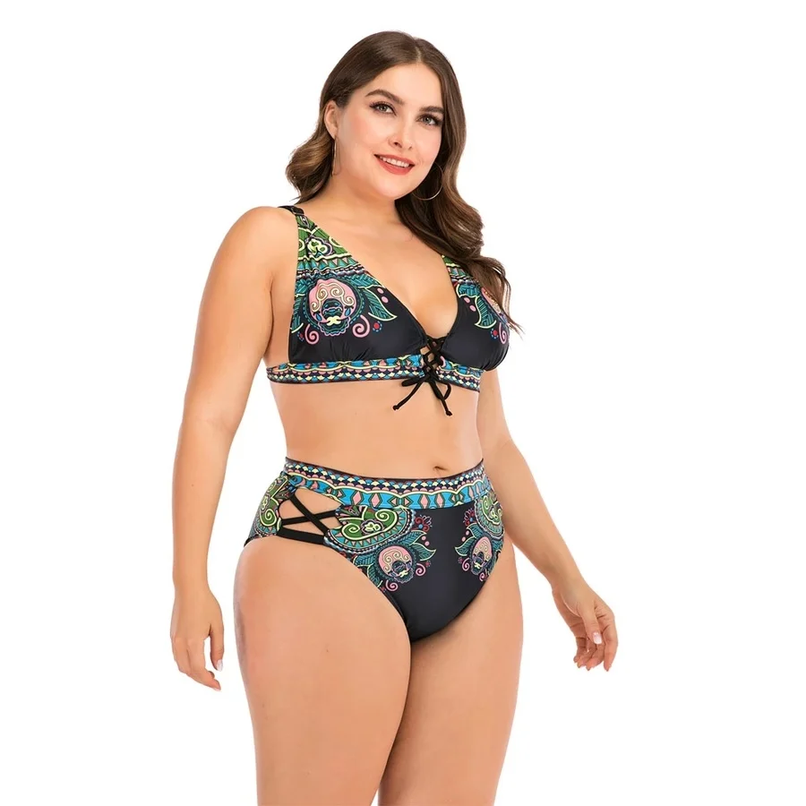 

Plus Size 4XL Swimwear Large Big Plus Size New Swimming Suits Beachwear Wear for Female High Waist Bikinis Set Swimsuit Women
