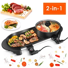 110V/220V Portable Electrical Barbecue Grill Indoor Hot Pot Chafing Dish Household Multifunctional Non-Stick Pan Electric Cooker