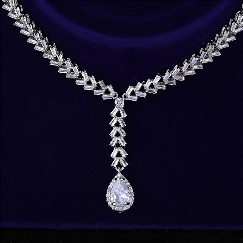 

HUAMI Triangle Water Drop Earrings Necklace Sets Women Jewelry Bridal Party Banquet Costume Accessories Joyeria Fina Para Mujer