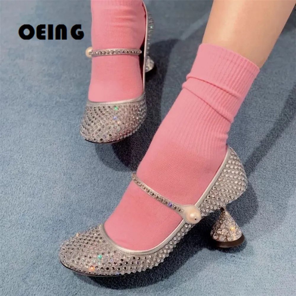 

2022 Spring Women Patent leather Mary Jane Pumps 5cm Kitten Heels Crystal Single Shoes High Quality Elegant Fashion Sandals