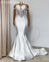 aso ebi african elegant new white o neck wedding dress beaded appliques bridal gown mermaid formal gowns vestido de fiesta boda