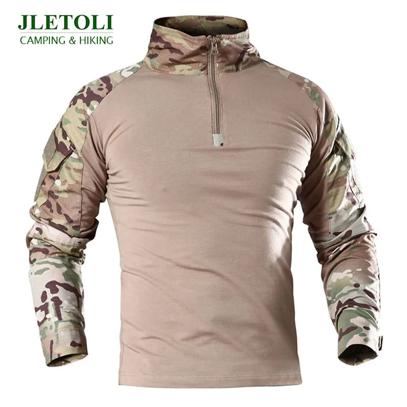 JLETOLI армейская походная рубашка для кемпинга, Мужская армейская тактическая рубашка, военная камуфляжная футболка с длинным рукавом размера плюс