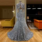 Роскошные серебряные Длинные вечерние платья с блестками Vestidos 2022 платье для выпускного вечера Новые Арабские платья знаменитостей Дубая