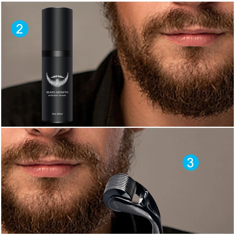 4 Pcs/set Barber Beard Growth Kit Professional Hair Enhancer Set Nourishing with Roller Massage Comb for Men | Красота и здоровье