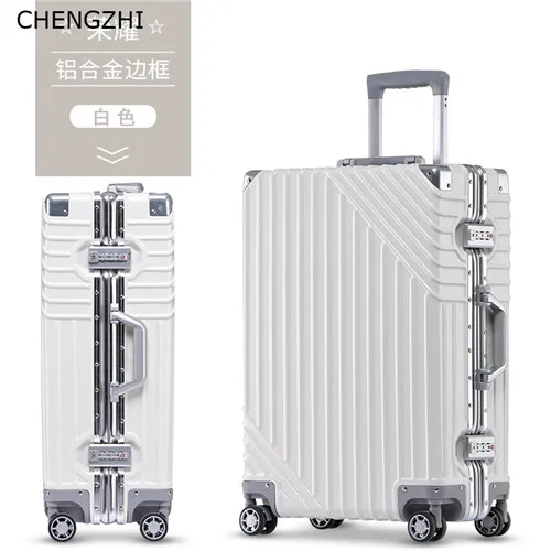 white CHENGZHI2" 24" 2" 29 дюймов, роскошная алюминиевая рама, высокое качество, чемодан на колёсиках, Спиннер для мужчин, деловой чемодан, колеса, Женская дорожная сумка - Цвет: white