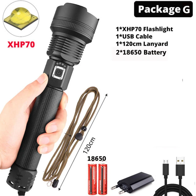G Самый мощный XHP90 светодиодный фонарик XLamp Zoom Torch XHP70.2 USB Перезаряжаемый тактический фонарь 18650 или 26650 ходовой охотничий фонарь - Испускаемый цвет: G