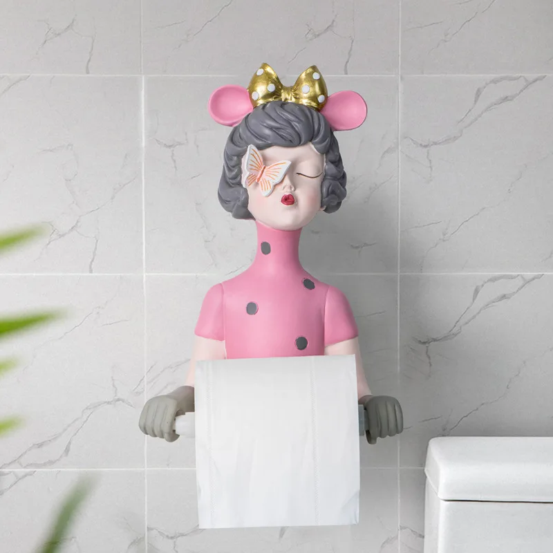 

Nordic Ins Girl Sculpture Tissue Box Holder Napkin Towel Rack Paper Wall Hanging Decor Bathroom Decoration Accessories