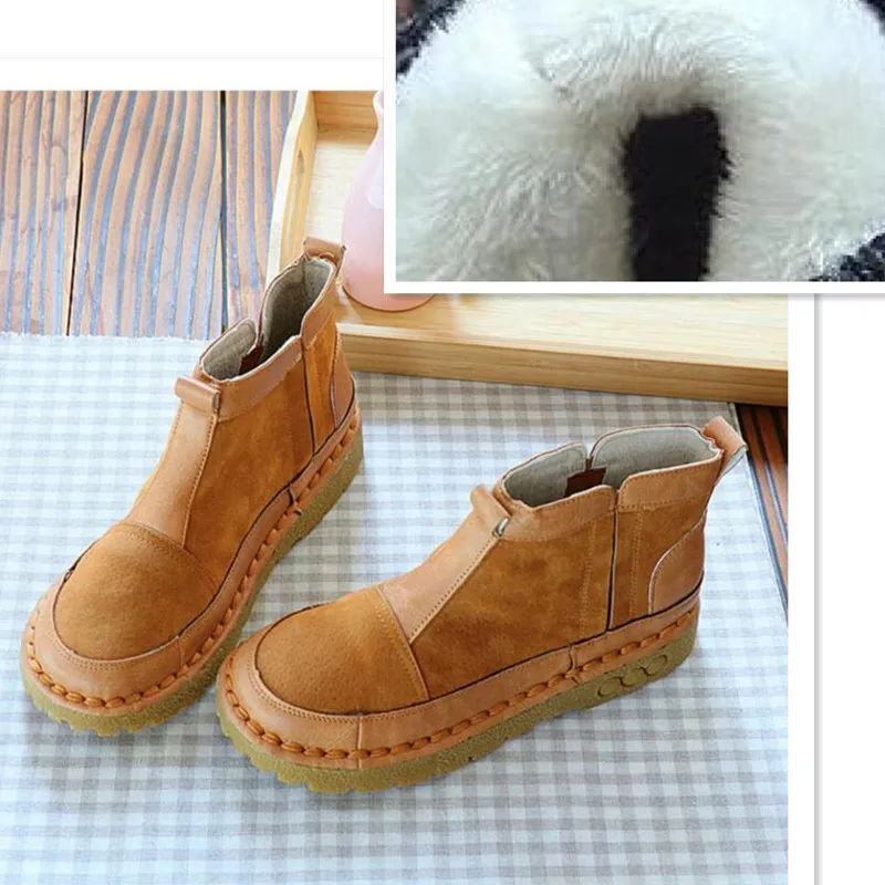 Camel Villus HUIFENGAZURRCS/короткие женские ботинки в стиле ретро повседневные ботинки удобные ботинки ручной работы на плоской подошве ботинки в художественном стиле - Цвет: Camel Villus