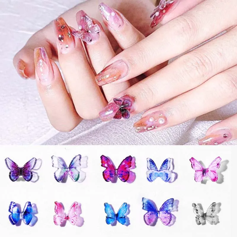 2/10 шт 3D бабочки украшения для ногтей Стразы DIY французский гель УФ лак аксессуары