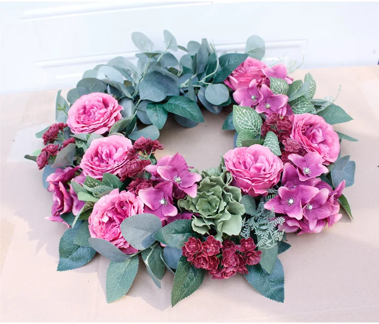 

European style rose garland 45cm Artificial Flowers Welcome Wreath Door Ornaments Christmas Party Wedding Home Decoration