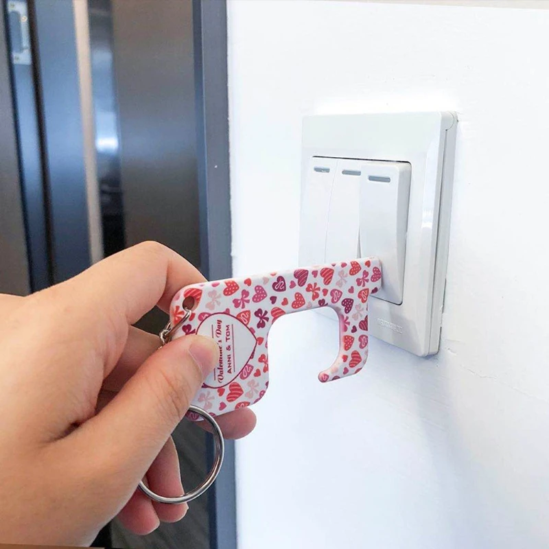

10Pcs DIY Blank Sublimation Heat Transfer Germ Free Key Chain for Open Door Elevator Zero Touch Hand Free MDF Key Ring