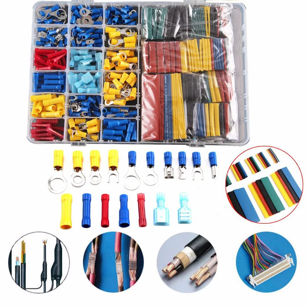 

558pcs Heat Shrink Tube Sleeving Kit Set Car Wire Electrical Terminals Crimp Connectors With Plastic Box