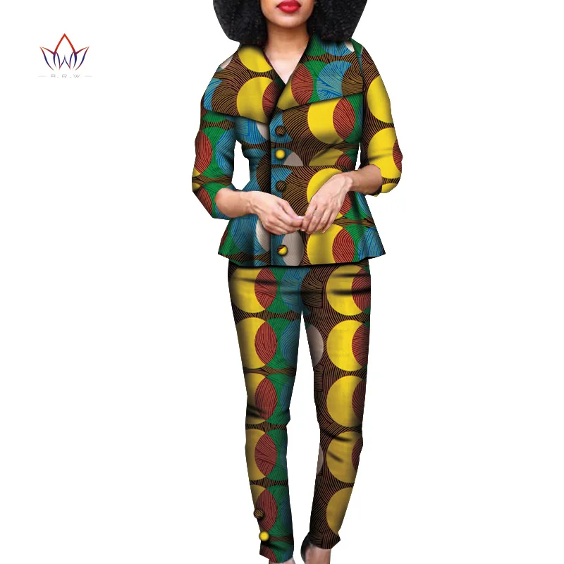 Autumn African Print 2 Piece Set For Women Spring Dashiki Pant and Crop Top Bazin Riche African Clothing for Lady WY7499