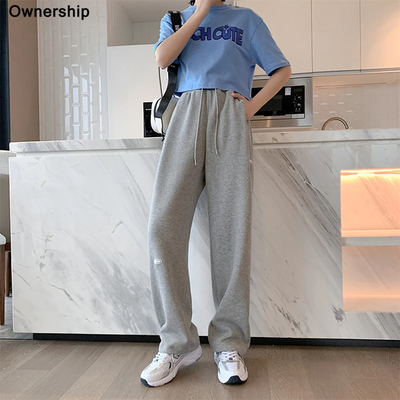 

Женские брюки, женская уличная одежда, джоггеры оверсайз с высокой талией в Корейском стиле, модные удлиненные брюки с широкими штанинами в ...