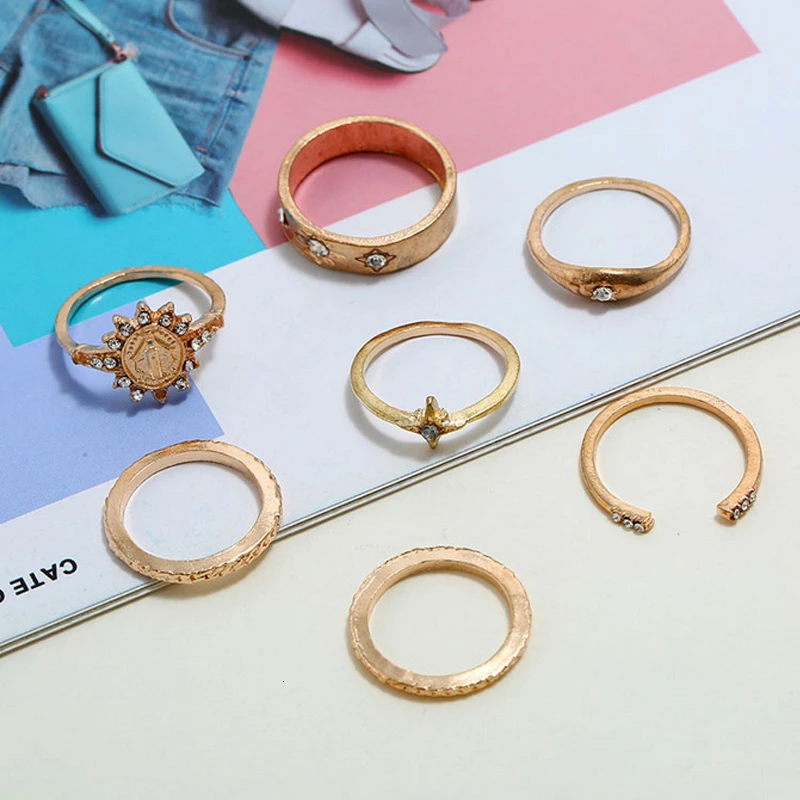 На фаланги бохо кольца для женщин аксессуары винтажные золотые звезды Стразы