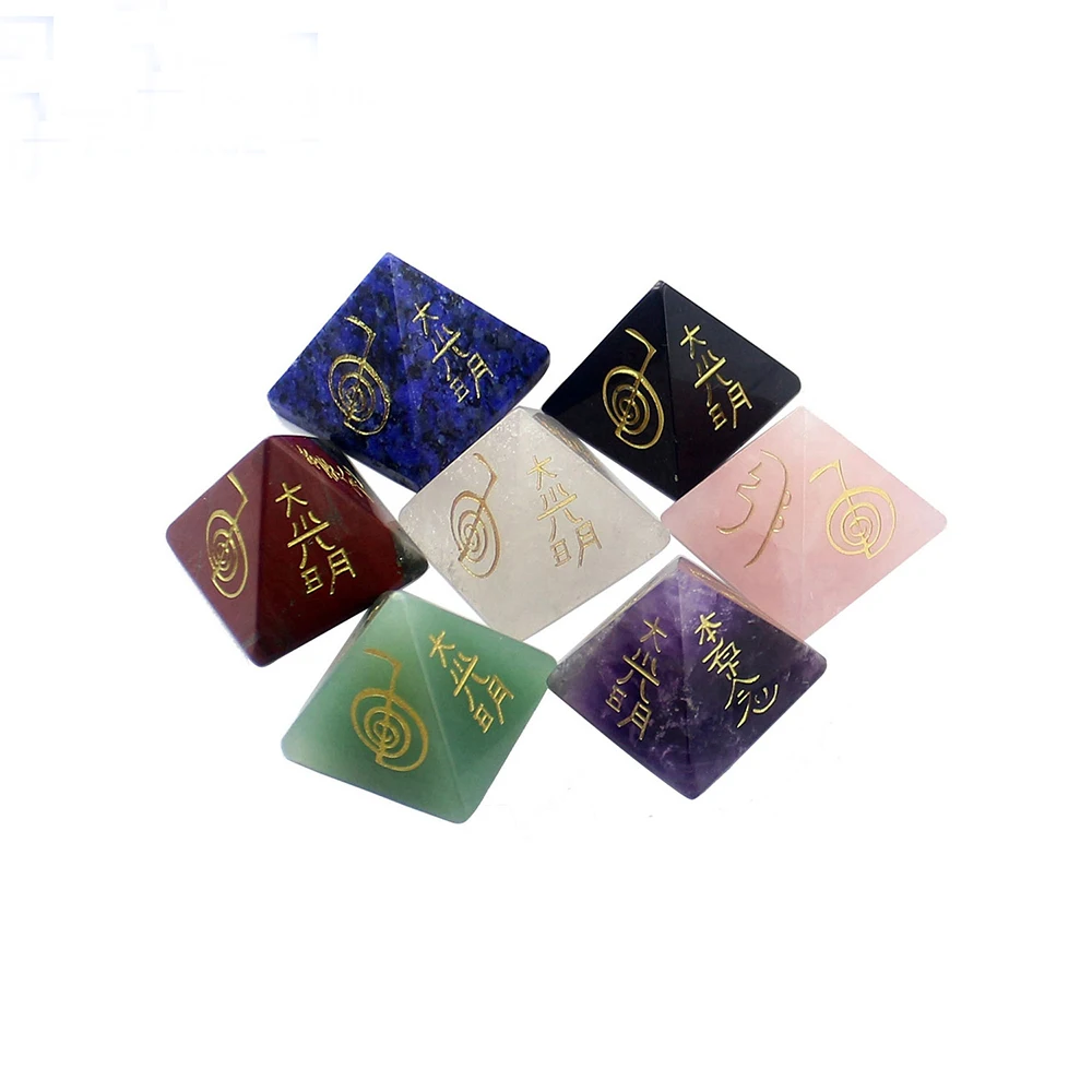Natural Chakra Quartz Crystal Pyramid Engraved Balance Usui Reiki Symbols Reiki Healing Crystal Stone Home Decoration Gift