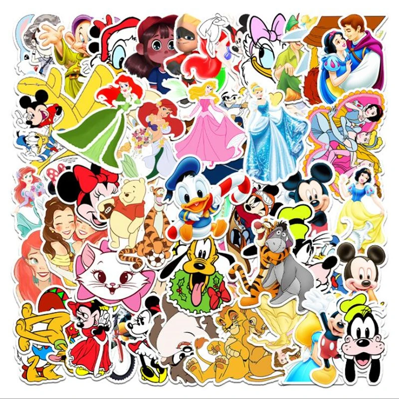 Disney-pegatina de anim&eacute;, Mickey Mouse de punto, Blancanieves, equipaje, Piano, coche, bicicleta, pegatina de Graffiti, pegatinas impermeables, regalos de juguete-0