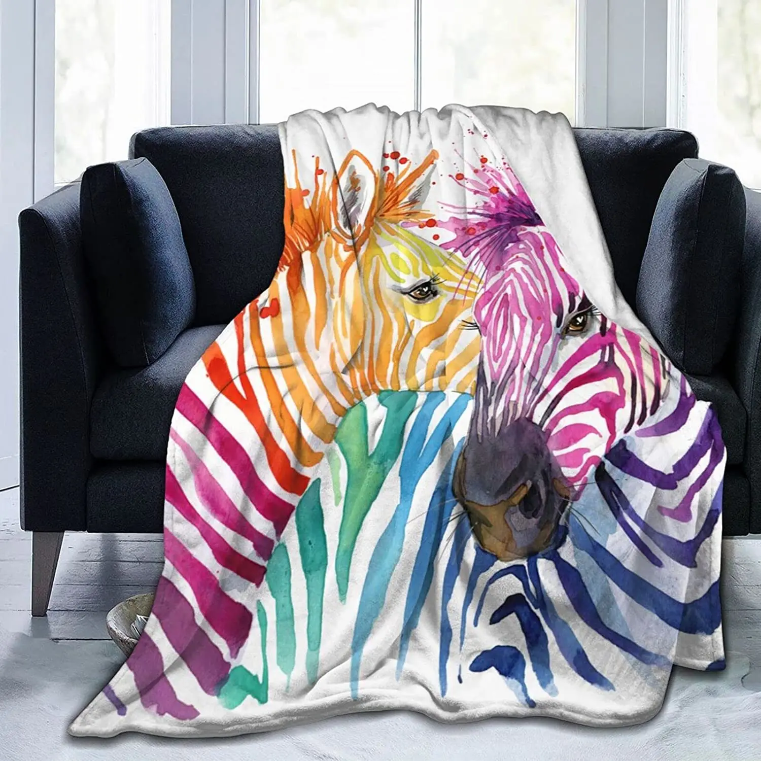 

Colorful Zebra Horse Fleece Throw Blanket Plush Soft Throw for Bed Sofa