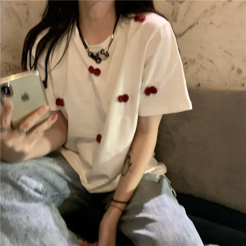 

Short Sleeved T-shirt Female Spring-Summer 2021 New Style Korean-style Loose All-Matching Slimming Stereo Bow gang feng Chic Top